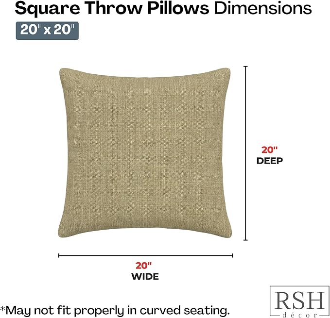 RSH DECOR: Sunbrella Square Throw Pillows Set of 2 | 20" x 20" | Water and Fade-Resistant Performance Fabric | Outdoor Pillow Covers with Down-Alternative Inserts | Made in USA (Cast Tinsel)