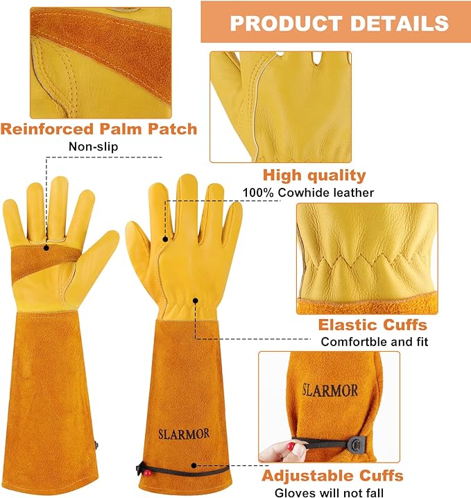 Long Gardening-Gloves Women/Men-Thorn proof Rose Pruning Heavy Duty Gauntlet-M | Womens Long Leather Garden Glove, Heavy Duty Gauntlet, Work Glove for Weeding, Yard Planting, Best Garden Gifts for Gardener