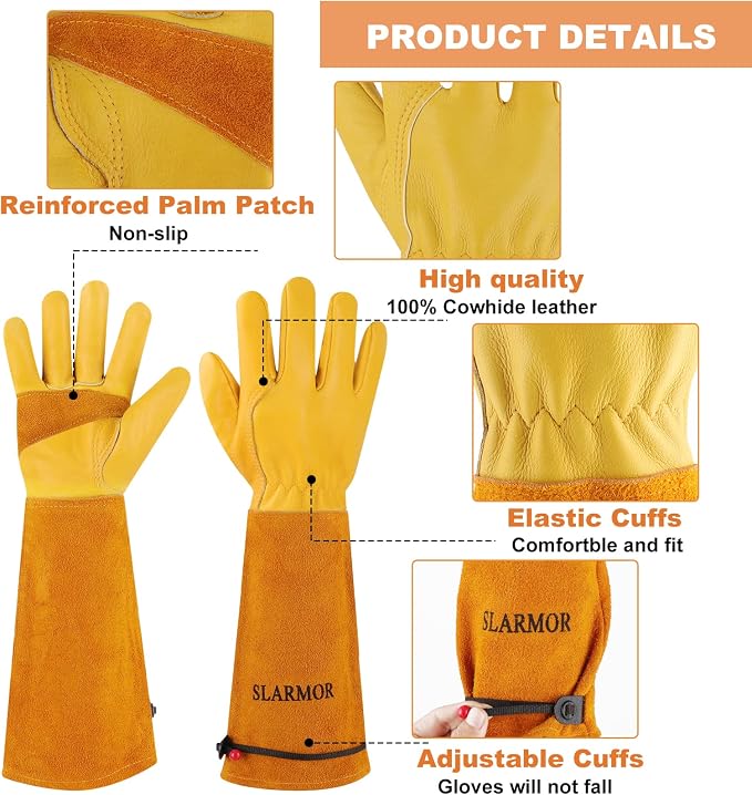 Long Gardening-Gloves Women/Men-Thorn proof Rose Pruning Heavy Duty Gauntlet-XL | Womens Long Leather Garden Glove, Heavy Duty Gauntlet, Work Glove for Weeding, Yard Planting, Best Garden Gifts for Gardener