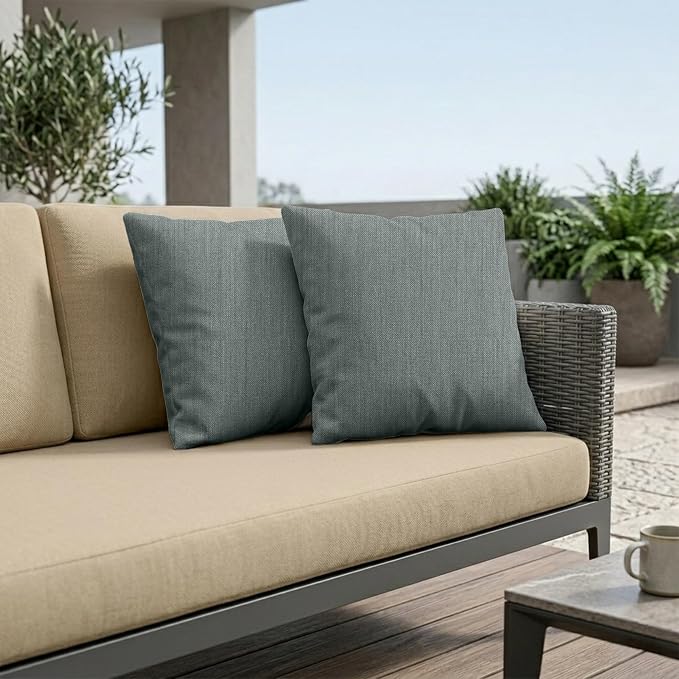 Covers & All Sunbrella Throw Pillows Set of 4, 16 x 16 Inch Square Outdoor & Indoor Cushions with Insert, Fade & UV Resistant Fabric (Cast Mist)