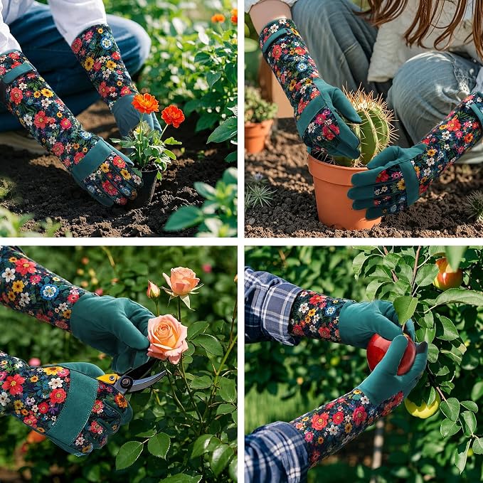 Trifabricy Gardening Gloves for Women, Leather Long Garden Gloves with Grip, Thorn-Proof Puncture-Resistant Work Gloves