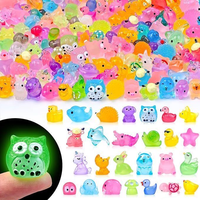 160 Pcs Luminous Mini Resin Animal Figures Glow in the Dark Small Little Tiny Ducks Animal Miniature Figurines for Crafts Fairy Garden Accessories Micro Landscape Decoration