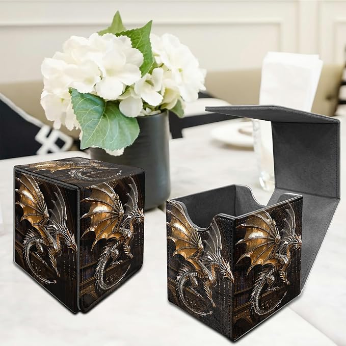 Mechanical Dragon Card Deck Box for MTG, Personalized Card Storage Case Fits 120+ Sleeved Cards, Premium Leather TCG Box with Strong Magnetic Closure for Magic, CCG, PTCG, Baseball Cards