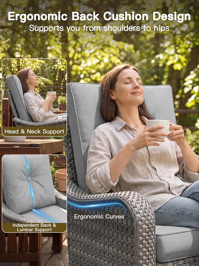 3-Piece Patio Furniture Set, Outdoor Swivel Rocking Chairs with 4" Thick Cushions & Side Table, All-Weather PE Rattan & Rust-Resistant Steel Frame Conversation Set for Porch, Garden, Backyard, Grey