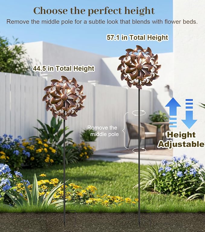 Wind Spinners Outdoor Garden Decor - W13xH63 Copper Metal Yard Art Wind Sculptures & Spinners, Vintage Kinetic Windmill for Yard Patio Lawn Decor, Retro Gardening Gifts for Women