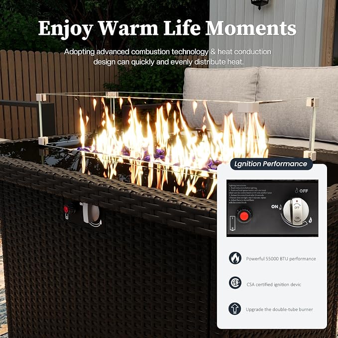 4 Piece Modern Aluminum Patio Furniture Set with Fire Pit Table, Outdoor Patio Sectional Conversation Metal Seating Sets with Olefin Cushion