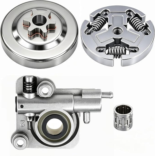 3/8"-6T CS-400 Sprocket Clutch Drum Kit with P021001980 Oil Pump for Echo CS-370 CS-370F CS-400 CS-400F Chain Saw Parts, CS-370 CS-400 Chainsaw Sprocket & CS-400 Auto Oiler Assembly for A556000401