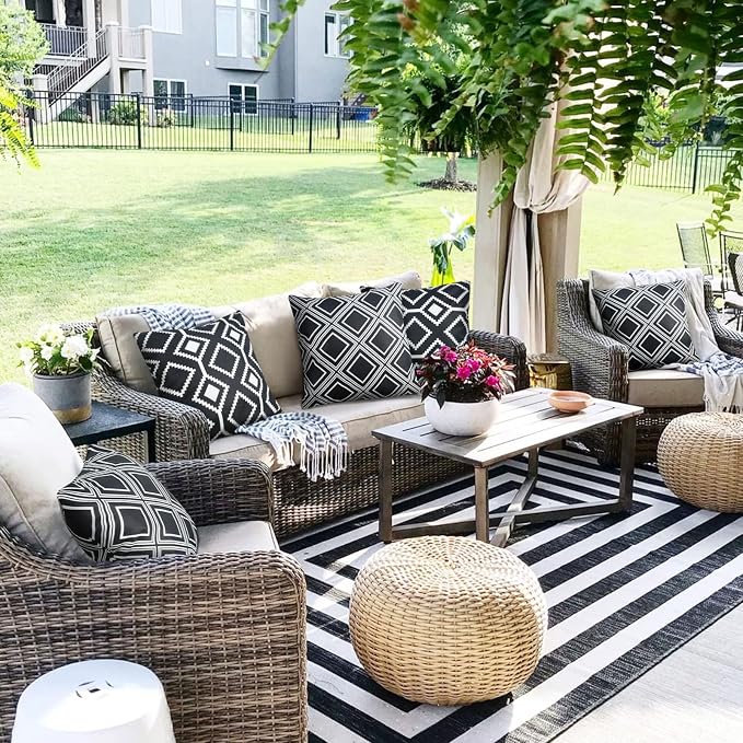 Outdoor Waterproof Black Pillow Covers Set of 2 Farmhouse 18x18 Inch | Outdoor Pillow Covers Patio Furniture Farmhouse Garden Porch Bench Sofa