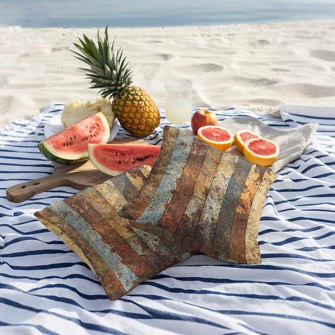 Brown Gray Outdoor Pillow Covers 20x20 Inch Throw Pillow Covers Set of 2 Waterproof Decorative Pillow Cases Farmhouse Abstract Gradient Wooden Grain Cushion Covers for Patio Furniture Garden Couch