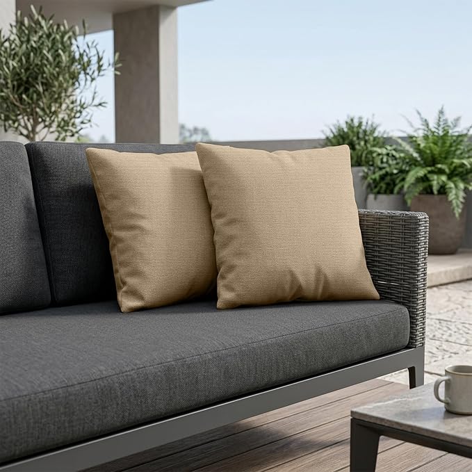 Covers & All Sunbrella Throw Pillows Set of 2, 22 x 22 Inch Square Outdoor & Indoor Cushions with Insert, Fade & UV Resistant Fabric (Canvas Antique Beige)