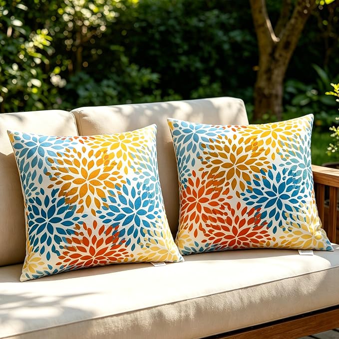 Outdoor Pillows 2-Pack, Waterproof Fade-Resistant (Sunflower, 18x18) | Zippered removable covers easy cleaning, premium PP cotton fill resilient comfort, multiple color options, reinforced edges
