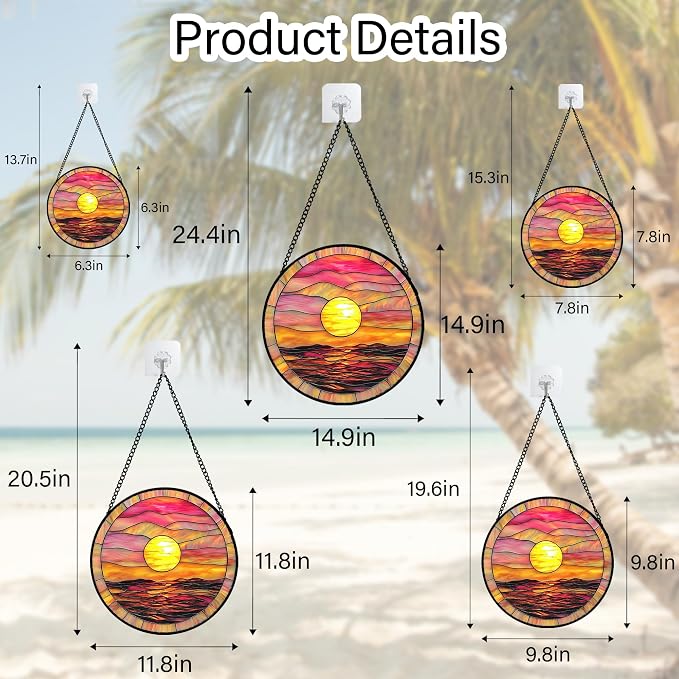 DASTOLL Stained Glass Window Hanging, Sunrise Sea Surface Sun Catchers Diamond Glass Panel Hangings Abstract Suncatcher Decor for Birthday for Women, Men, Wife, Aunt, and Mom 14.9 in