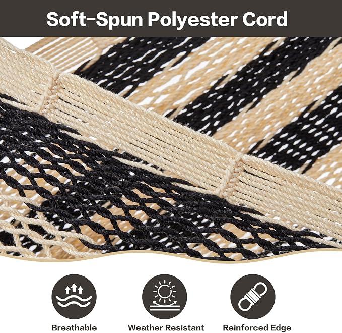 CHULIM Handwoven Mayan Hammock with 10ft Tree Straps, 550lbs Capacity Soft Rope Double Hammock, Portable Outdoor Hammock with Carry Bag for Camping Backyard Beach - Black White Stripe