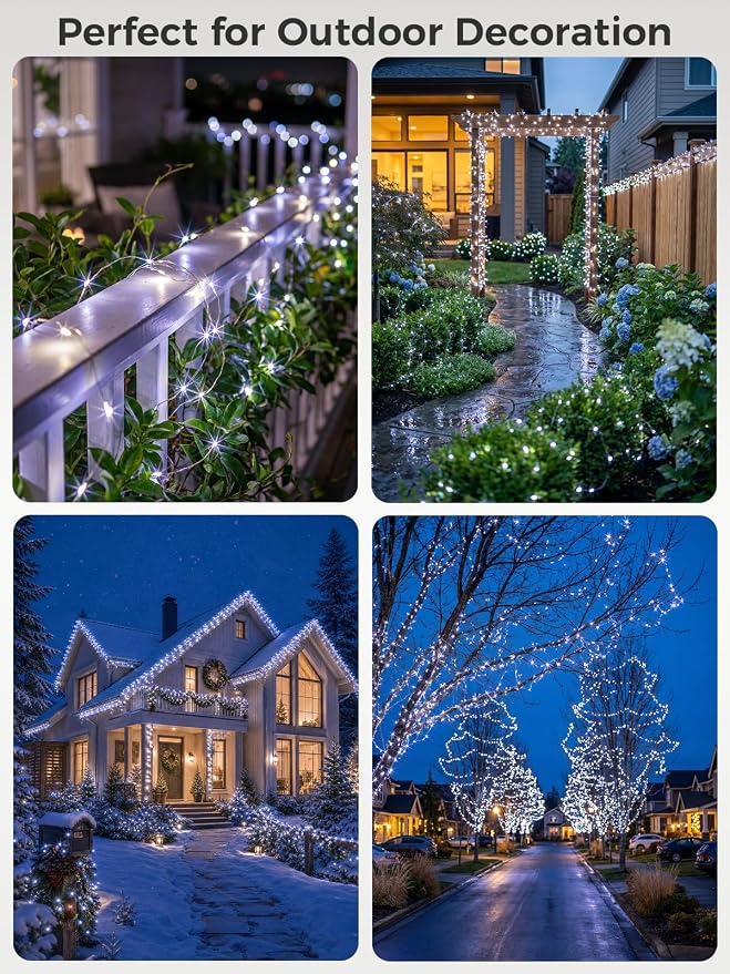 Solar String Lights for Outside,100FT 300 LEDs Solar Fairy Lights,Waterproof 8 Modes Button Outdoor String Light for Patio Garden Backyard Tree Wedding Christmas,Silver Wire,Cool White