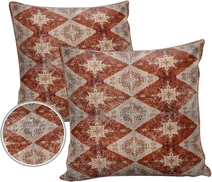 Outdoor Waterproof Pillow Covers Set of 2, Medieval Turkish Patterns Vintage Mural Wallpaper Patio Throw Pillow Covers, Decorative Cushion Case for Couch Sofa Furniture Garden, 16x16 Inch