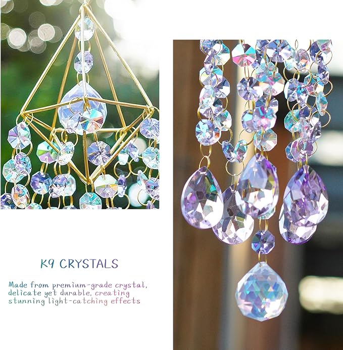 21.5'' Crystal Prisms Suncatcher for Window Hanging,Purple | Rainbow Maker,Sun Catcher Indoor Window,Glass Wind Chimes,Whimsical Decor For Home Garden,Zen Christmas Birthday Gift