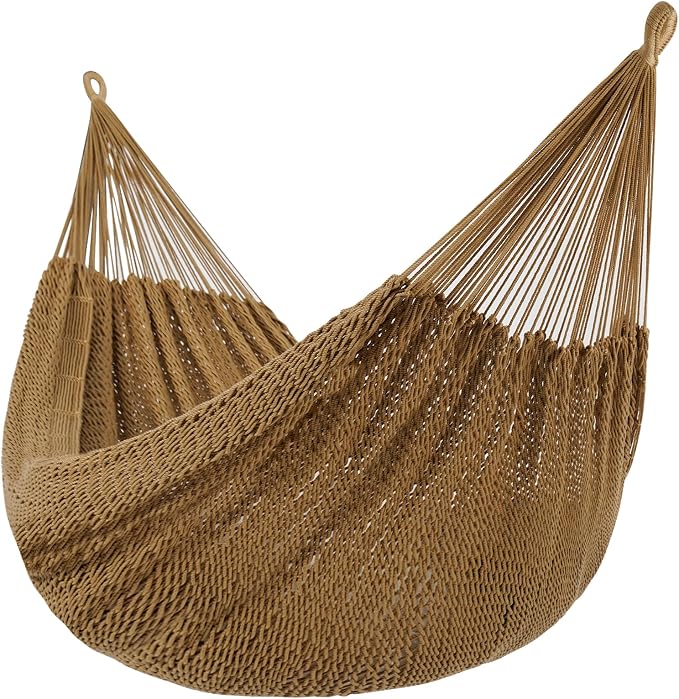 Lazy Daze Hammocks Handwoven XL Mayan Hammock, 10.5 FT Soft Rope Double Hammocks, Portable Outdoor Hammock with Carry Bag, 2 Straps & Carabiners for Patio Outside, 550 lbs Weight Capacity, Tan