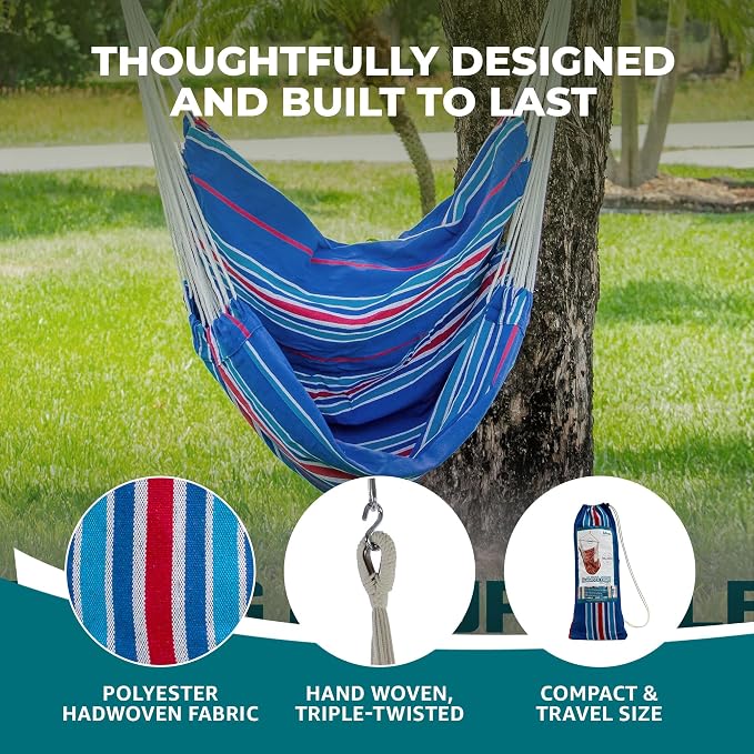 Bliss Hammocks WM-412F_2 Polyester Multi Color Hammock Chair with Collapsible Push-Pin Spreader Bar, Patriotic Stripe