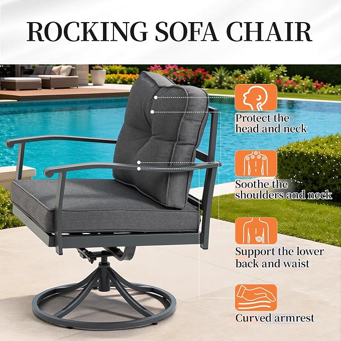 8-Piece Patio Furniture Set,3-Seat Sofa,Loveseat,2 Swivel Chairs,Table | Deep-Seat Comfort Cushions | All-Weather Metal Frame | Easy Assembly