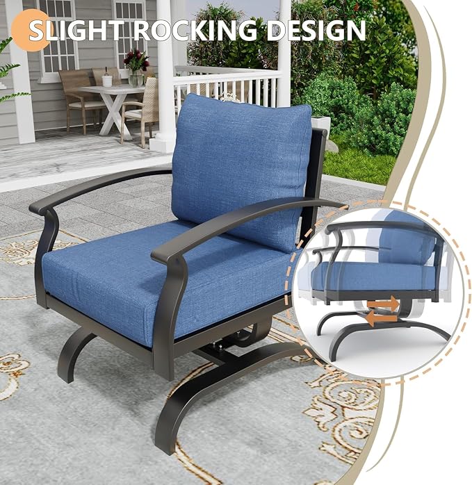 Metal Patio Furniture Set,6 Pieces 8 Seats Patio Sectional Outdoor Furniture Set with 2 Rectangular Coffee Tables,Patio Conversation Sets with 5.1" Thickened Cushions,Navy Blue