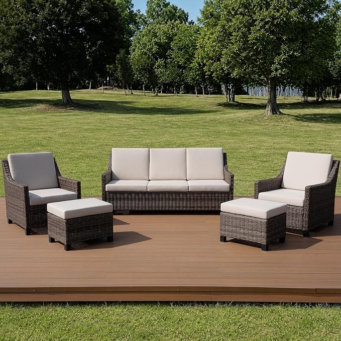 Wicker Patio Conversation Set, Outdoor Patio Chair Set with Deep Seating, Wide Armrests & Thick Cushions, All-Weather Outdoor Furniture Set for Patio, Porch, Deck & Backyard