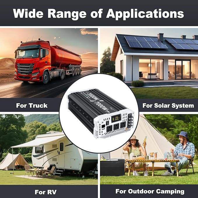 3500 watt Pure sine Wave Inverter, 24V DC to 110V AC Power Inverter, with 3 AC Output sockets, USB Port, Type-C Port, Remote Control with LCD Screen, Used for Solar Emergency Power Supply in RV Homes