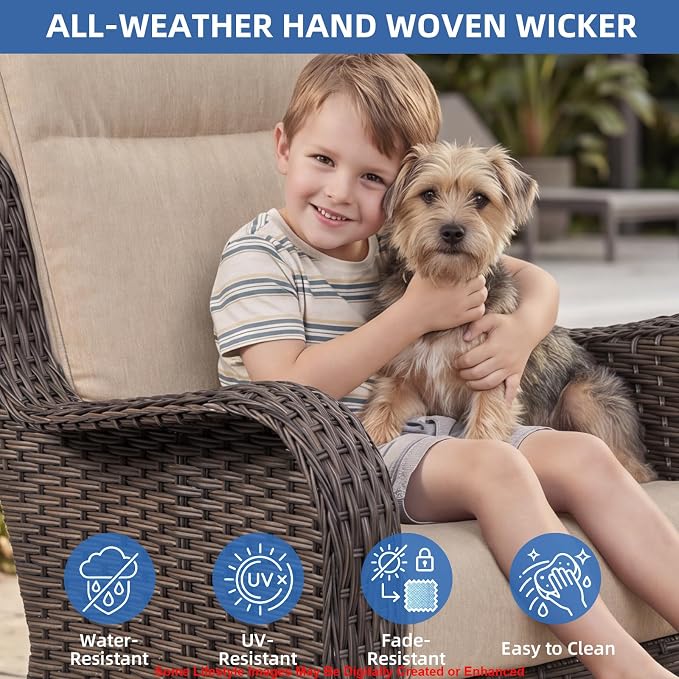 3-Piece Outdoor Swivel Chairs with Side Table, Glider Rocking Chair with 6" Thick Cushions, Weather-Resistant Wicker Patio Furniture Set, for Yard, Poolside, Patio, Porch, Deck