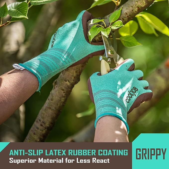 COOLJOB 2 Pairs Modal Gardening Gloves for Women, Rubber Coated, Medium | Breathable Garden Gloves Stretch Soft, Non Slip Palm Dipped Grip Work for Gardener Worker in Lawn Yard Factory Garden