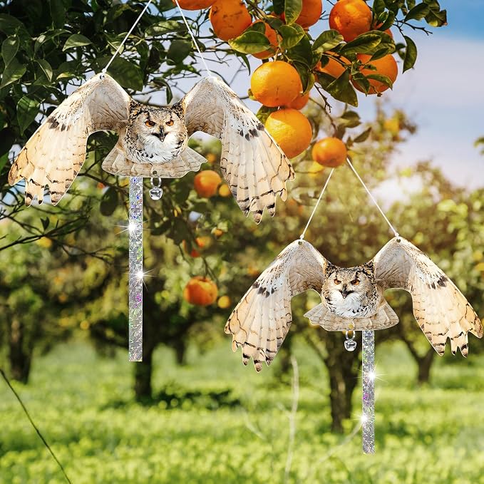 Owls to Keep Birds Away: 3Pcs Fake Owl with Reflective Tape for Garden Patio, Reflective Hanging Decoration to Keep Birds Pigeon from Windows Tree