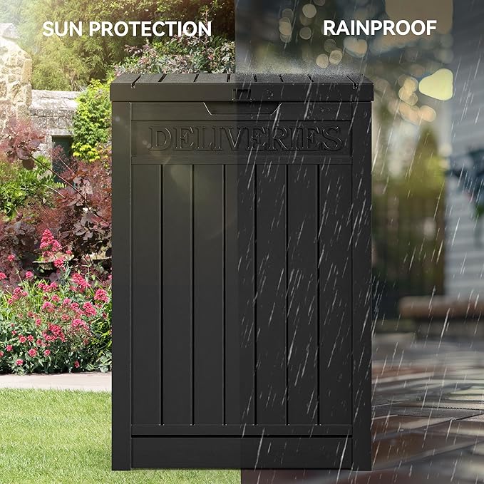 YITAHOME Resin Package Delivery Box 51 Gallon, Secure Lockable Resin Package Delivery Container, Deck Box for Porch & Curbside, Black