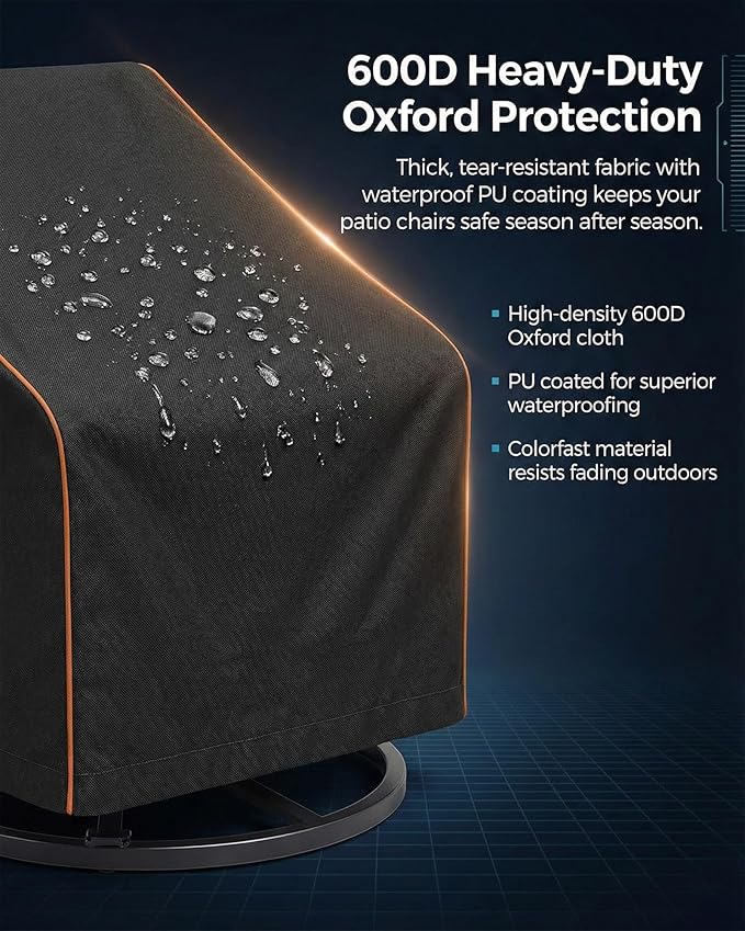 Outdoor Waterproof Patio Chair Covers, Heavy Duty Oxford Coating Weather Resistant Patio Furniture Covers 600D 33W x 35D x 36H inches 2-Pack, Black
