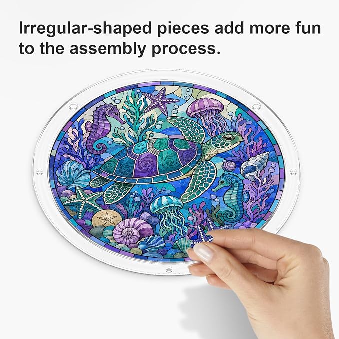 Acrylic Puzzle Suncatcher, Sun Catchers Puzzle for Window Hanging | 7.4 Inch Coastal Turtle DIY Suncatcher Puzzle for Adults, Ideal Gifts for Women, Men, Wife, Mom, Home & Garden Decor