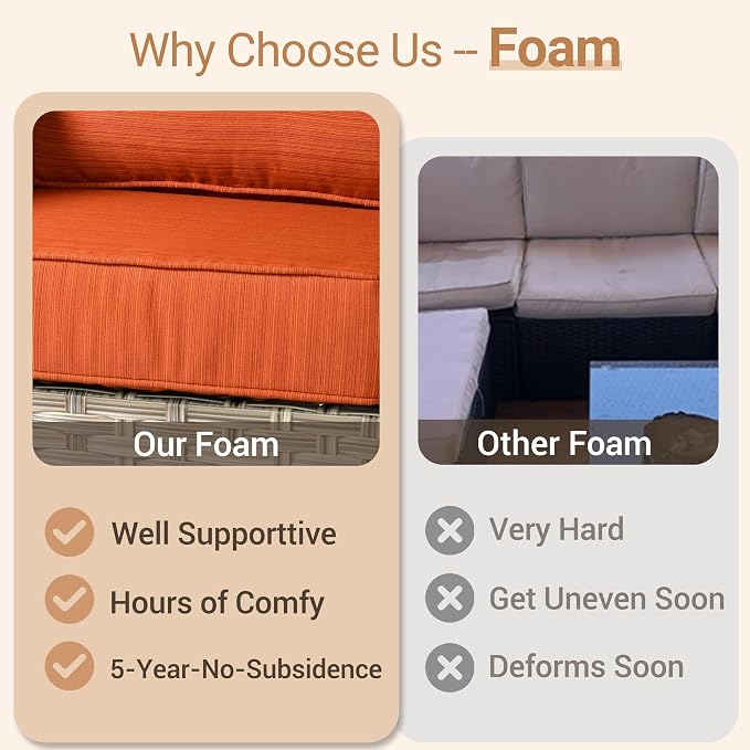 HOOOWOOO Outdoor Patio Furniture Set with Light Table,4 Pieces Wicker Conversation Set,All Weather High Back Couch Sofa Chairs Set,Orange Red