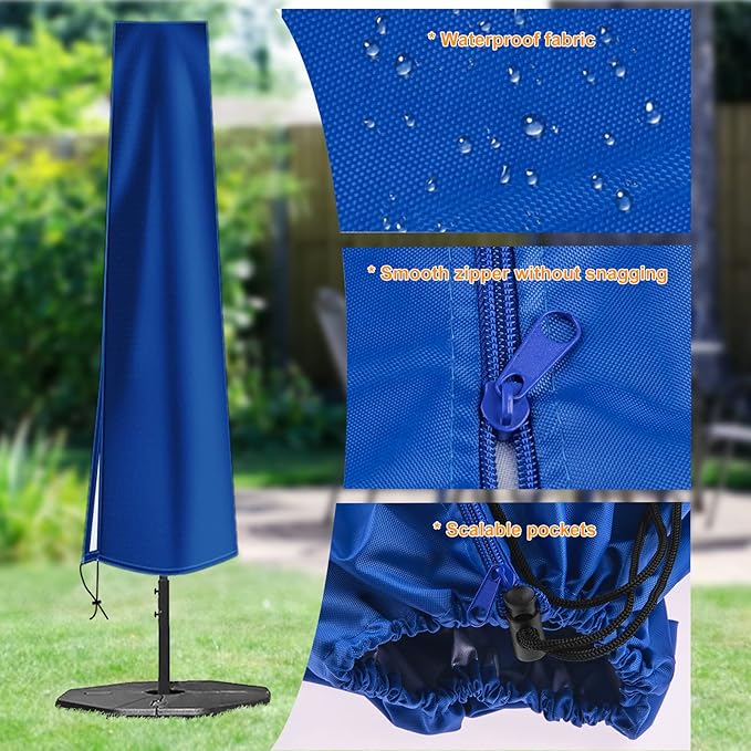 OKPOW Umbrella Cover 420D Oxford Fabric Patio Umbrella Covers Waterproof with Zip, for 9ft to 12ft Garden Outdoor Umbrella (Blue)