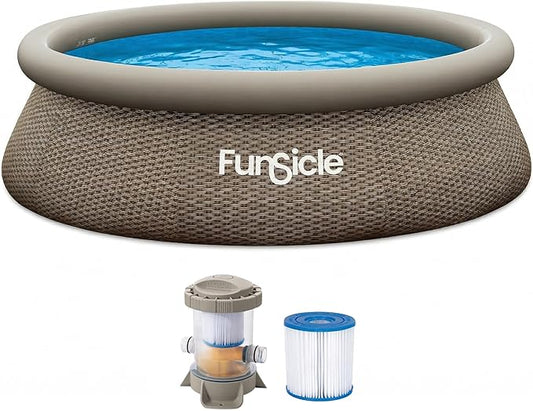 Funsicle Quickset Designer 10' x 30" Round Above Ground Swimming Pool, with FiltraBoost 400 GPH Filter Pump, Type I Filter Cartridge & Repair Patch, Triple Basketweave Print