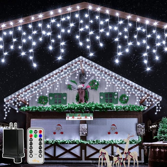 Ollny Icicle Lights for Outside 400LED 32FT, Cool White Christmas Light with Remote 8Modes Timers Waterproof, Plug in Connectable Hanging Lights for Outdoor Indoor House Roof Holiday