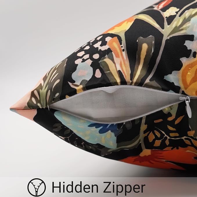 Floral Outdoor Throw Pillow Covers 20x20 Waterproof Colorful Summer Spring Garden Decorative Square Patio Pillows Outdoor Pillows Covers for Patio Furniture Set of 2 (No Pillow Insert)