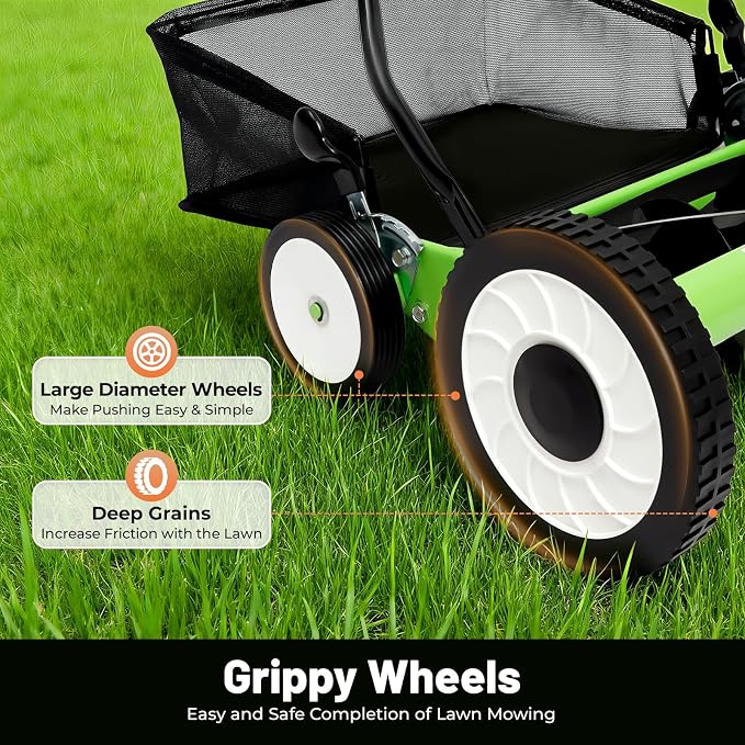 Lawn Sweeper Push, Push Lawn Sweeper Leaf Collector Lawn Mower Manual Push Reel Lawn Mower Adjustable Height with Collecting Bag for Lawn, Sidewalk, Driveway (16in)
