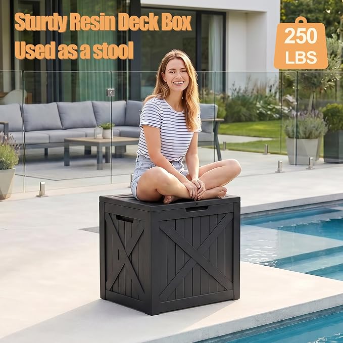 35 Gallon Waterproof Resin Deck Box, Outdoor Lock Toy Storage Bins Container for Patio Cushions Garden Tools, Delivery Box, Black