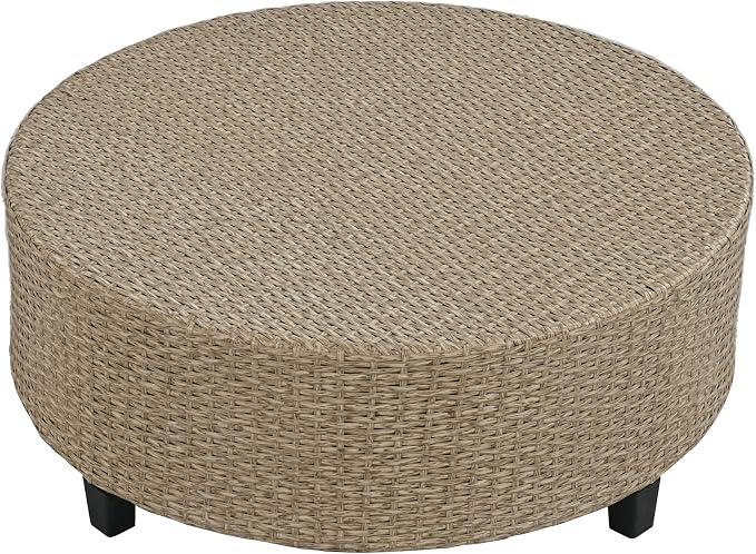 9-Piece Wicker Half Moon Sectional Sofa Set, Patio Conversation Seat Group with Cushions and Coffee Table, Semi-Circle Six-Seater Sofa Constructed, Beige-brown