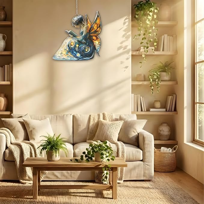 Reading Fairy Acrylic Suncatcher, Bookish Suncatchers for Window Hanging Ornament, Art Garden Decor for Book Lover Reader Bookworm, Gifts for Mother's Day, Mom, Grandma, Wife, Women, Nana