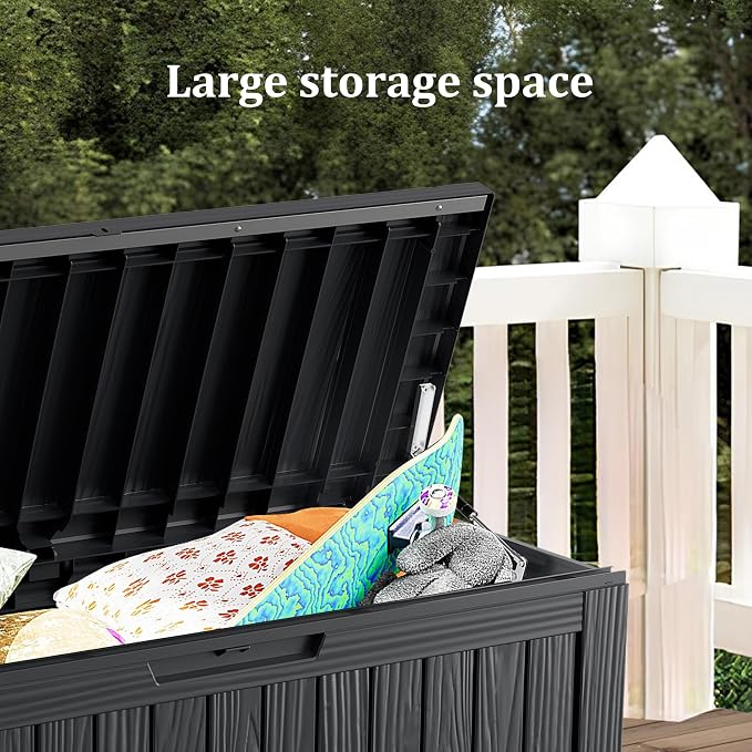 Outdoor Storage Box, 90 Gallon Waterproof Deck Box [Upgraded 3.0], Robust Weatherproof Organizer for Deep-Seat Cushions, Sports Equipment, Lockable Garden Tool Bench Seat, Side Yard, Black