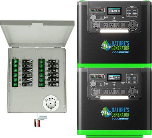 Natures Generator 2 Packs 3840Wh Solar Generator + 50A Manual Transfer Switch, Lithium Batteries, 6000W Power Station for Home Backup, RVs, Emergencies, Power Outages, and Outdoor Camping