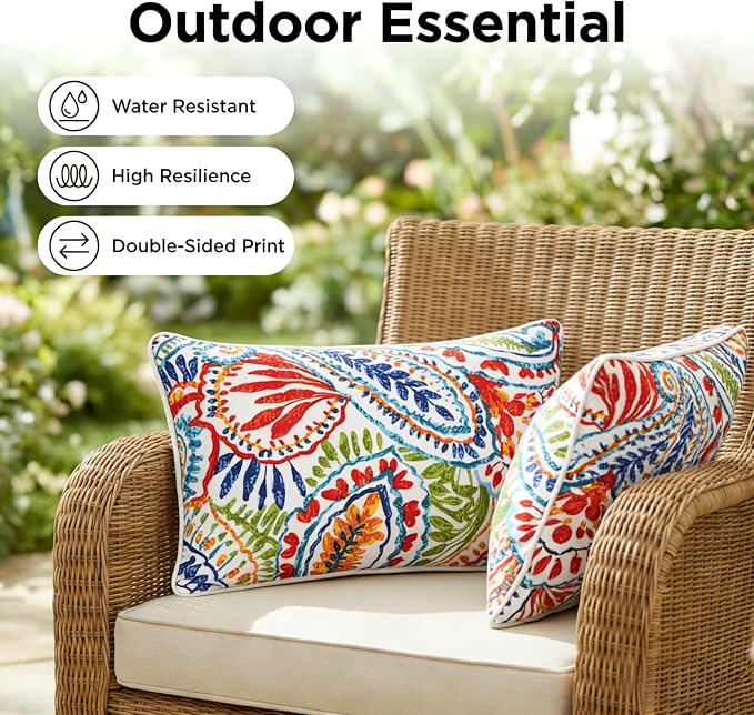 JMGBird Red Outdoor Pillows Waterproof Couch Throw Pillows with Insert | 12x20 waterproof outdoor pillow covers outdoor accent pillows outside pillows outdoor patio pillows for Furniture
