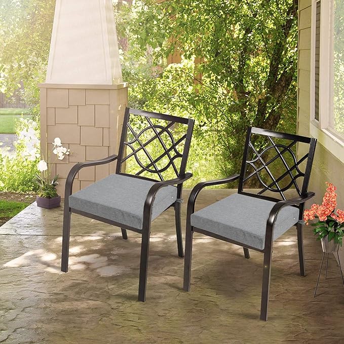 FUNHOME 2 Pack Outdoor Cushion Covers 24" x 24" x 4", No Insert! Water-Resistant Patio Chair Seat Cushion Covers with Zipper and Tie, Replacement Cover Only(Grey)