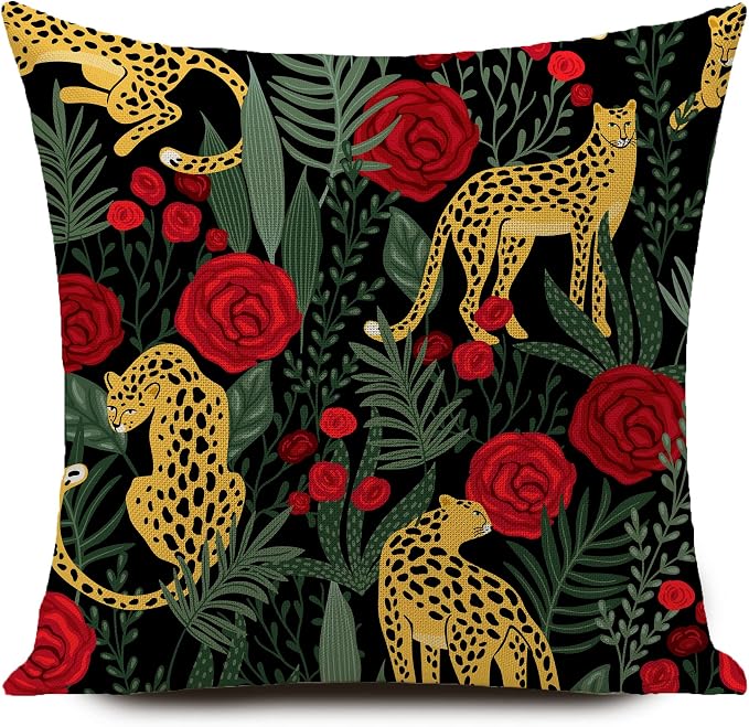 Outdoor Waterproof Throw Pillow Covers Jungle Leopard Tropical Cushions Pillows Case 18x18 Inch Set of 4 Patio Furniture Pillows Decorative for Home Garden Sofa Couch