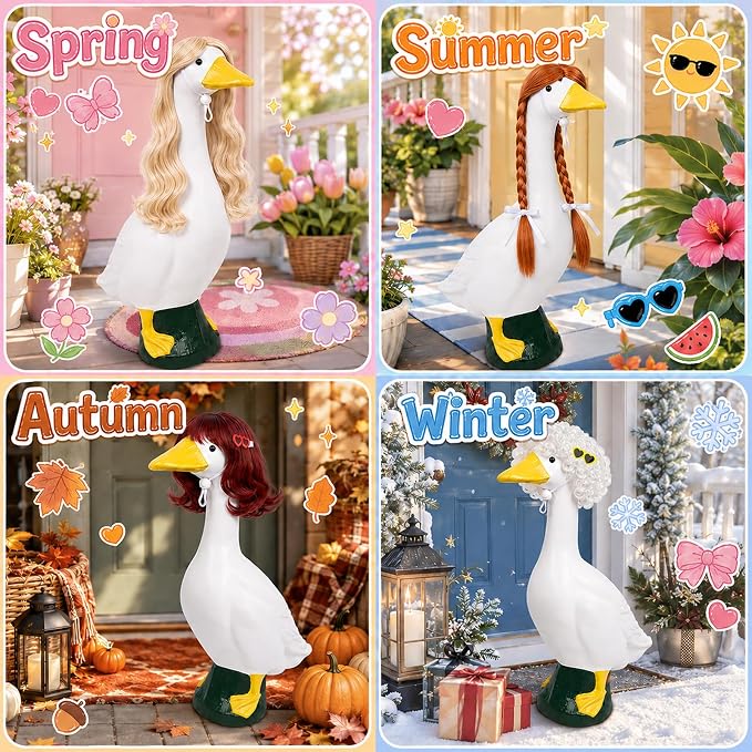 4Pcs Porch Goose Wigs Set Porch Goose Outfits Accessories for Outdoor Statue Accessories Garden Patio Yard Goosey Decoration (6PCS Wigs-A)