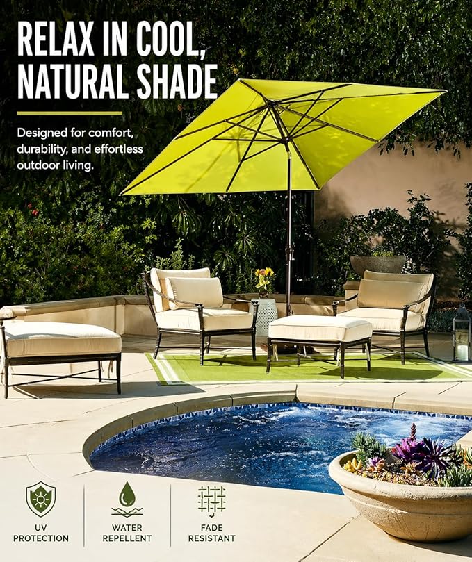Treasure Garden 8 x 10 ft Patio Umbrella - Rectangular Market Umbrella – Auto Tilt – Bronze Aluminum Frame (Obravia2,Vanilla)