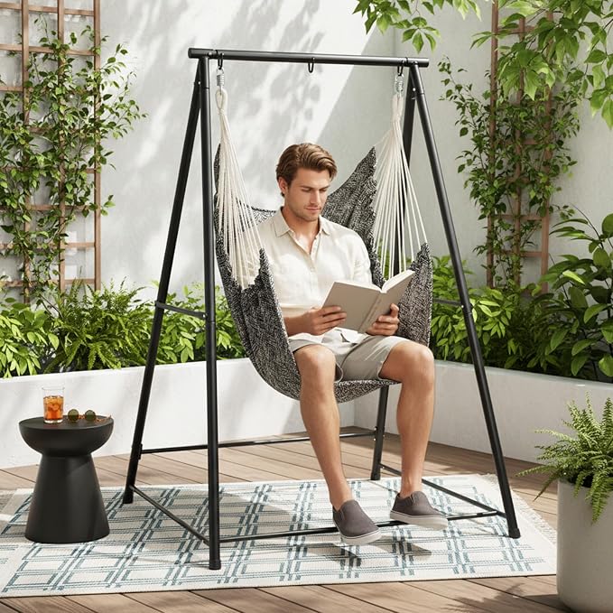 Hammock Chair Stand with Swing Chair, Heavy-Duty Hanging Chair with Stand, Hammock Swing Chair Stand for Indoor Outdoor Patio Yard Garden Porch