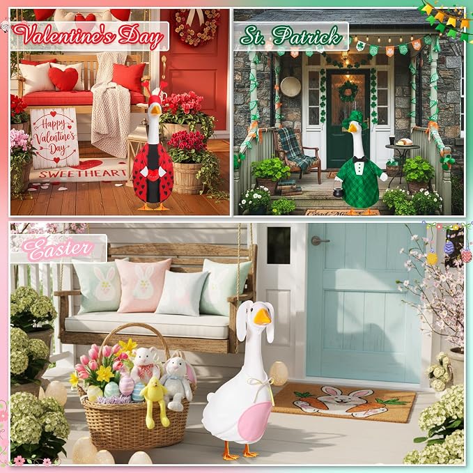 11 Set Holiday Porch Goose Outfits All Seasons Goose Clothes Umbrella Easter Statue Costume for Patio Lawn Outdoor
